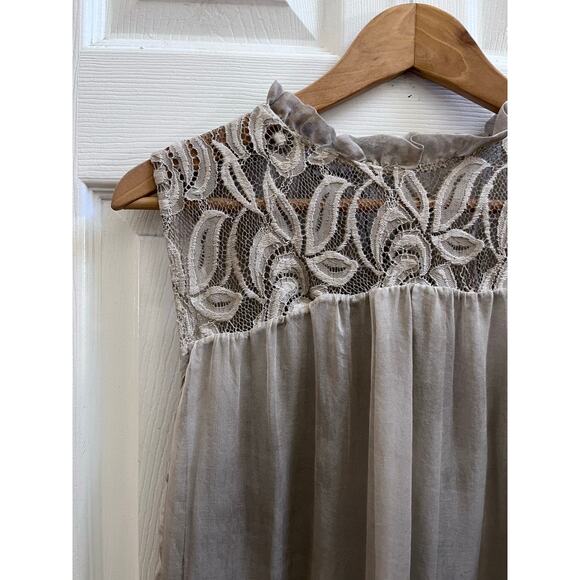 H Trend Ruffle Neck Lace Detail Silk Shell Fully Lined Blouse Size XS Coquette - Picture 9 of 16